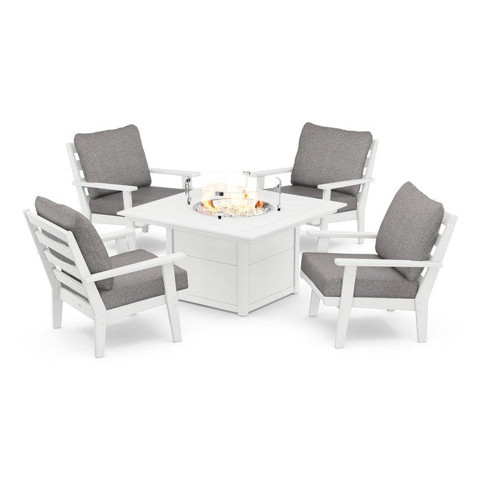 Grant Park 5-Piece Deep Seating Conversation Set with Fire Pit Table By Polywood