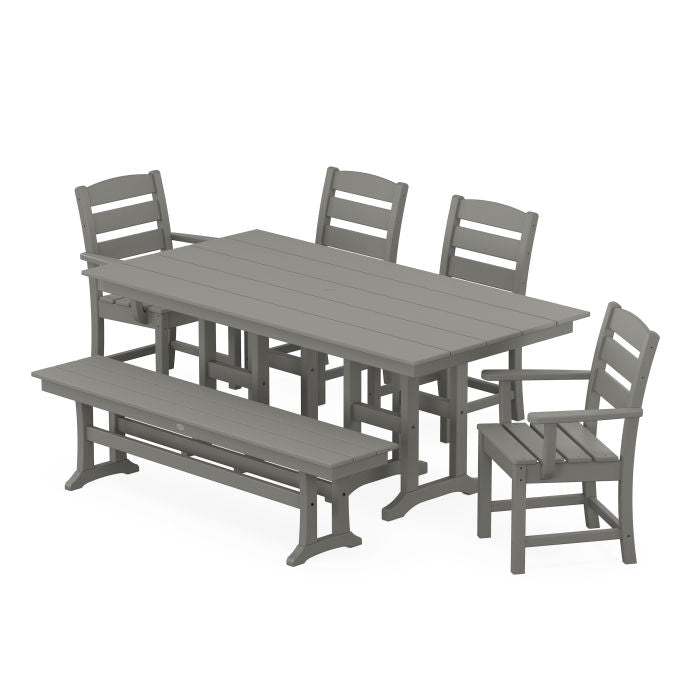 Polywood Lakeside 6 Piece Farmhouse Dining Set with Bench Backyard Expressions