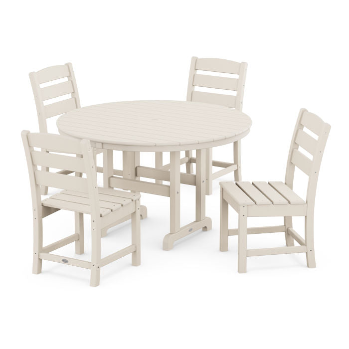 Polywood-Lakeside 5-Piece Round Farmhouse Side Chair Dining Set
