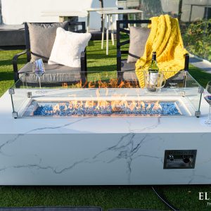 ELEMENTI PLUS CARRARA Marble Porcelain Fire Table OFP121BW