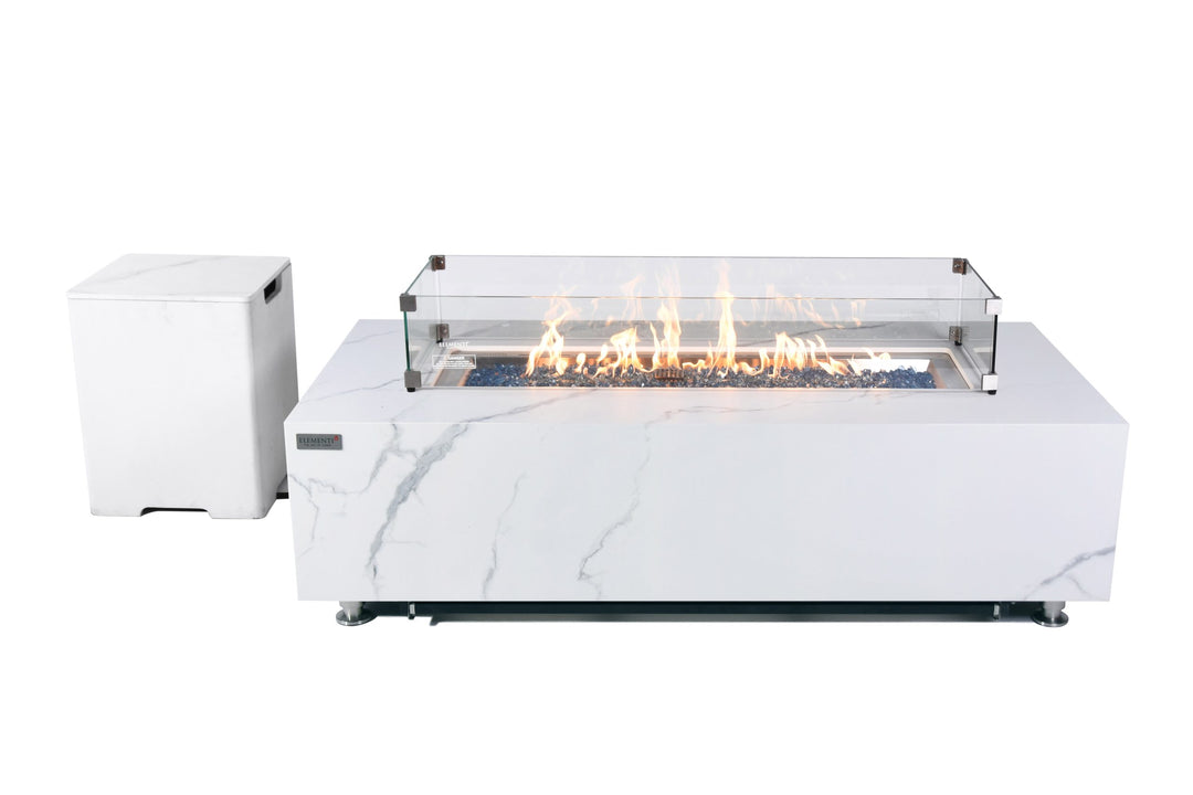 ELEMENTI PLUS CARRARA Marble Porcelain Fire Table OFP121BW