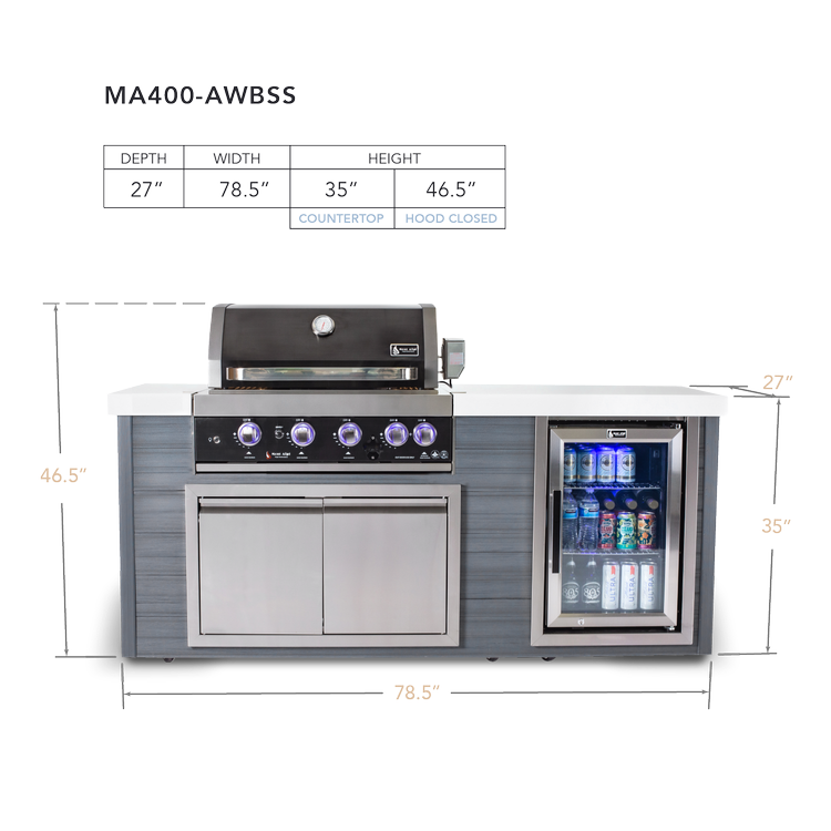 Mont Alpi 4-Burner Artwood Island in Black Stainless Steel&nbsp;