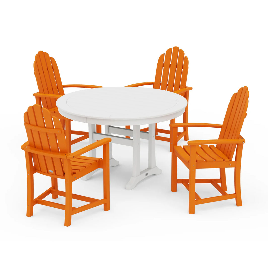 Polywood PWS1118-1 Classic Adirondack 5-Piece Round Dining Set with Trestle Legs