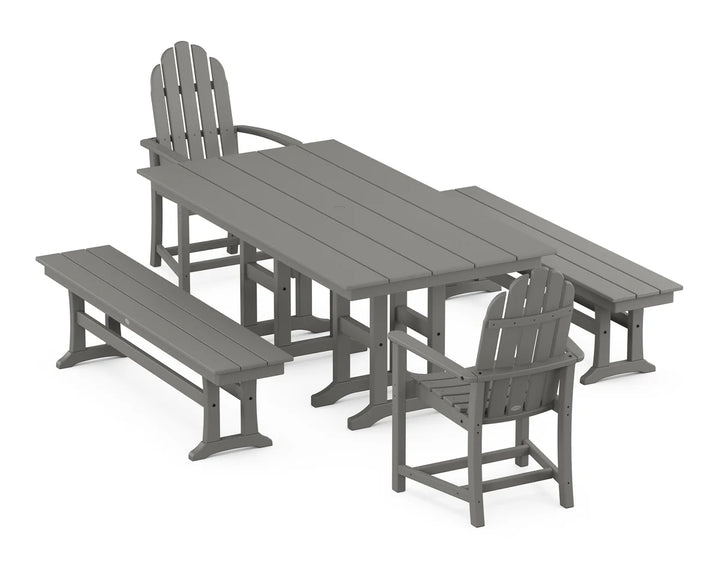 Polywood PWS1174-1 Classic Adirondack 5-Piece Farmhouse Dining Set with Benches ( Pedestal Legs)