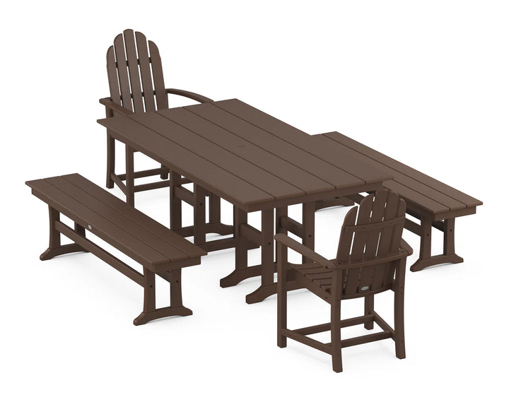 Polywood PWS1174-1 Classic Adirondack 5-Piece Farmhouse Dining Set with Benches ( Pedestal Legs)