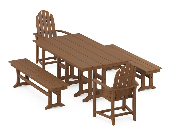 Polywood PWS1174-1 Classic Adirondack 5-Piece Farmhouse Dining Set with Benches ( Pedestal Legs)