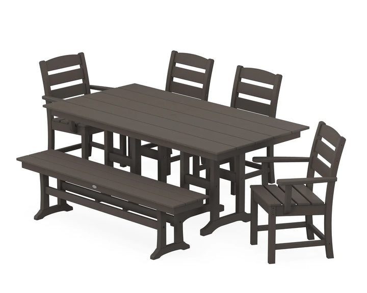 Polywood PWS1183-1 Lakeside 6-Piece Farmhouse Dining Set with Bench