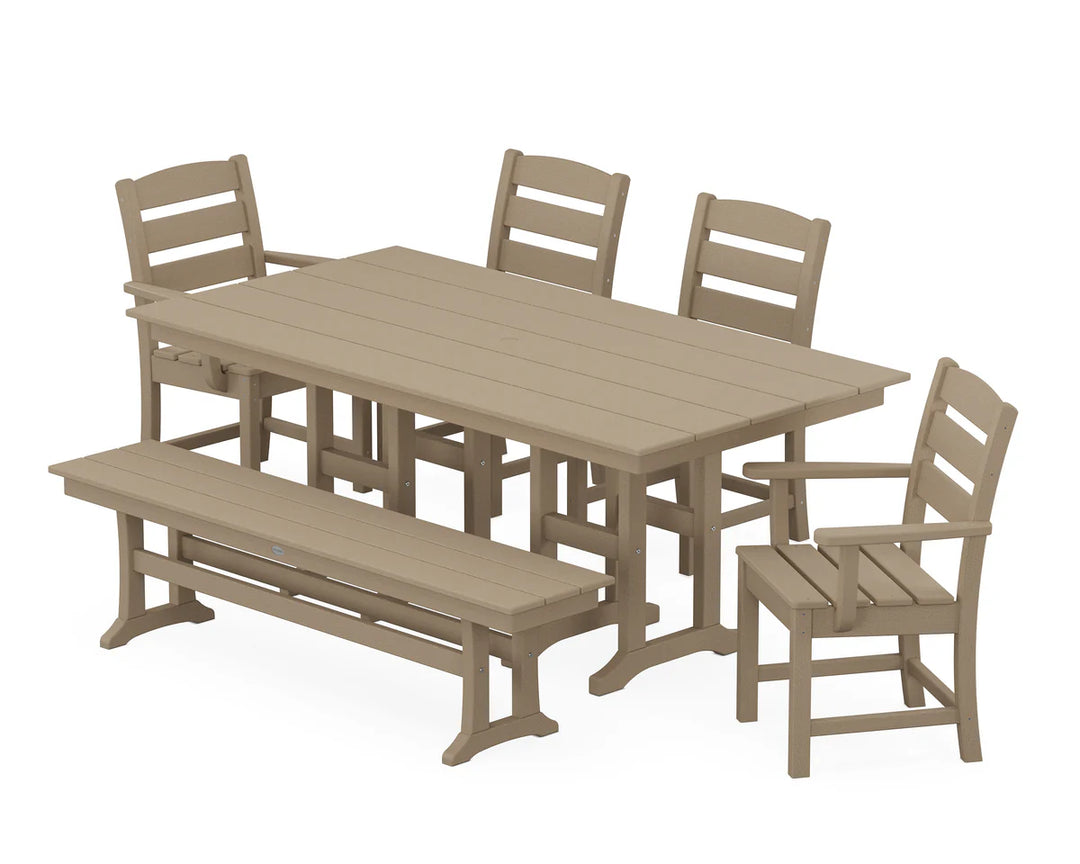 Polywood PWS1183-1 Lakeside 6-Piece Farmhouse Dining Set with Bench