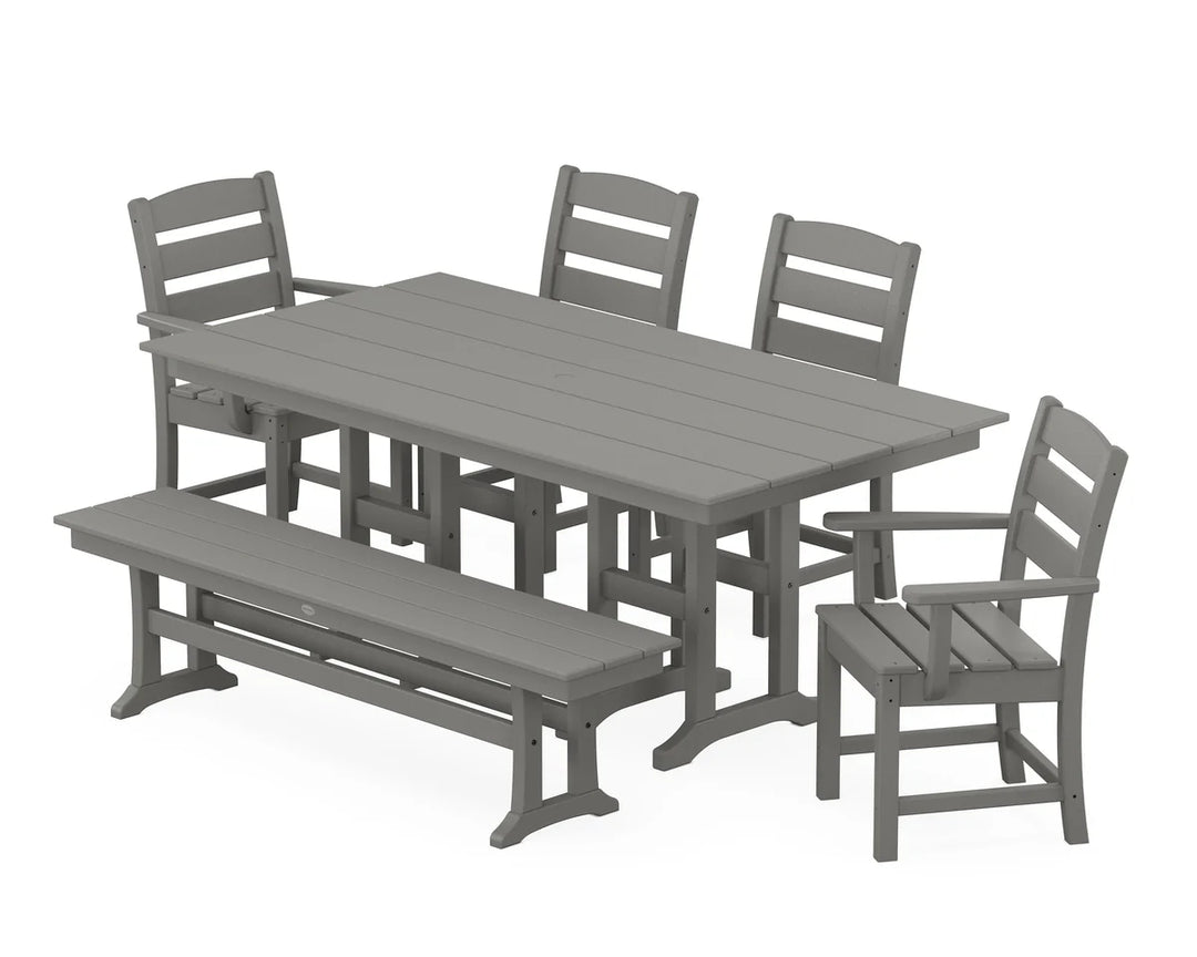 Polywood PWS1183-1 Lakeside 6-Piece Farmhouse Dining Set with Bench