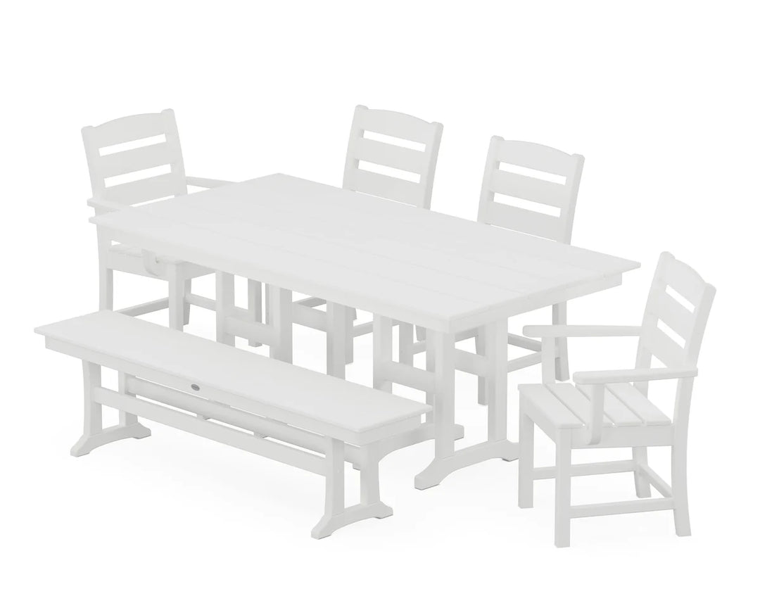 Polywood PWS1183-1 Lakeside 6-Piece Farmhouse Dining Set with Bench