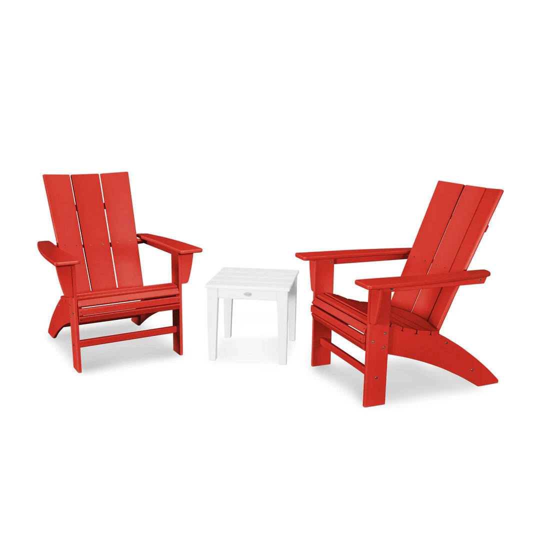 Polywood PWS420-1 Modern 3-Piece Curveback Adirondack Set