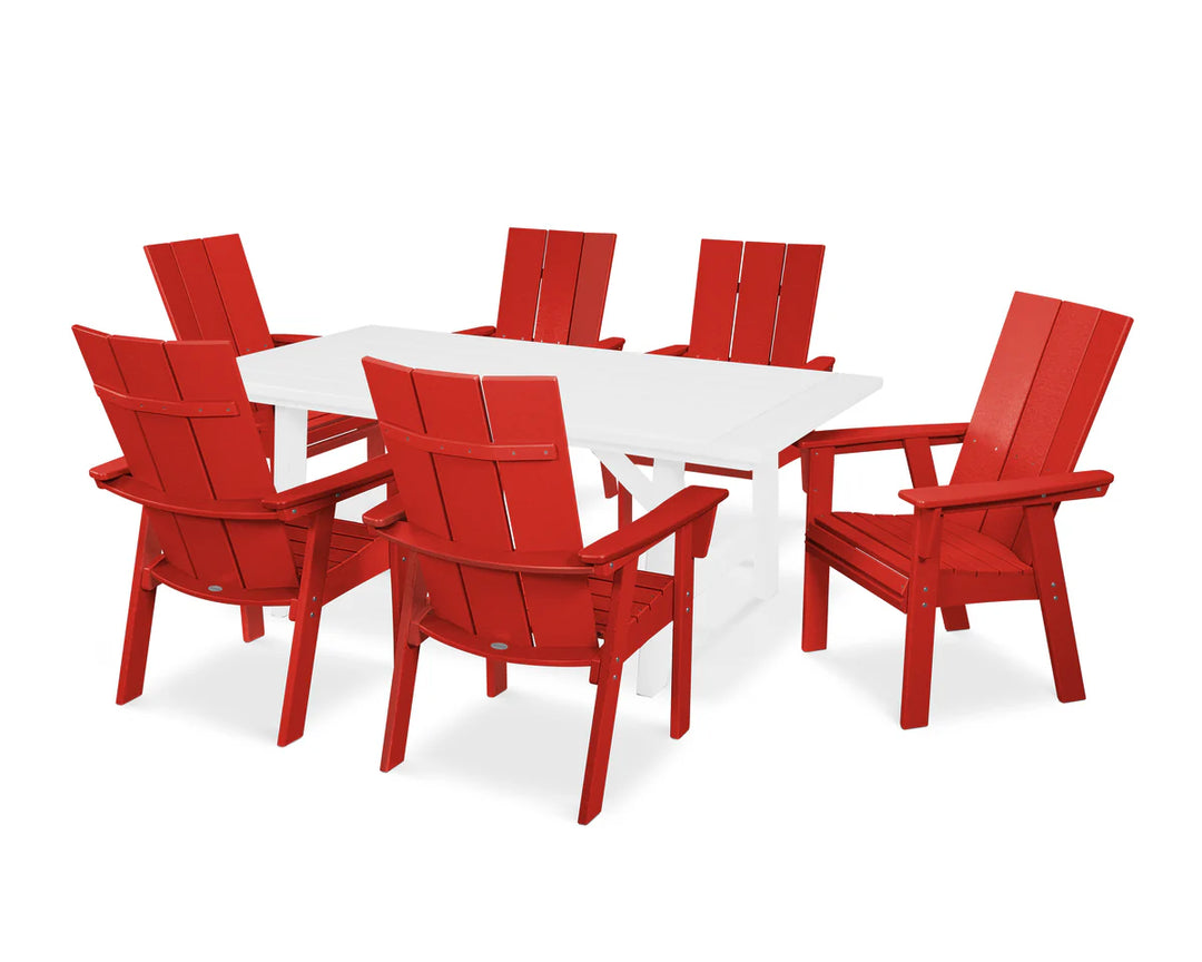 Polywood PWS447-1 Modern Curveback Adirondack 7-Piece Rustic Farmhouse Dining Set