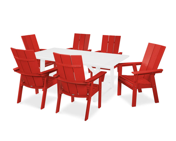 Polywood PWS447-1 Modern Curveback Adirondack 7-Piece Rustic Farmhouse Dining Set