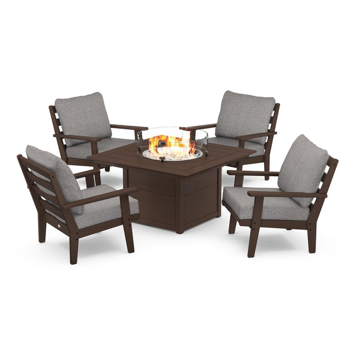 Grant Park 5-Piece Deep Seating Conversation Set with Fire Pit Table By Polywood