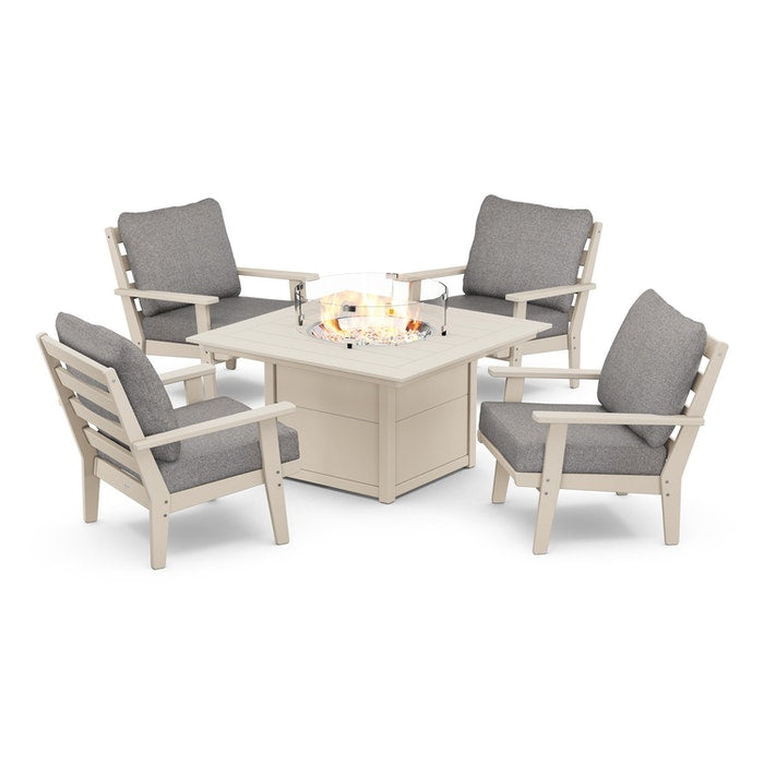 Grant Park 5-Piece Deep Seating Conversation Set with Fire Pit Table By Polywood