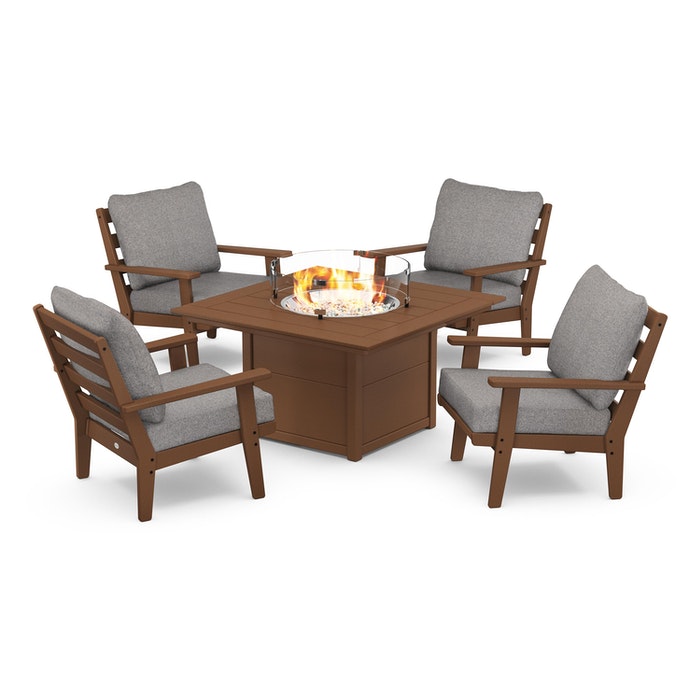 Grant Park 5-Piece Deep Seating Conversation Set with Fire Pit Table By Polywood