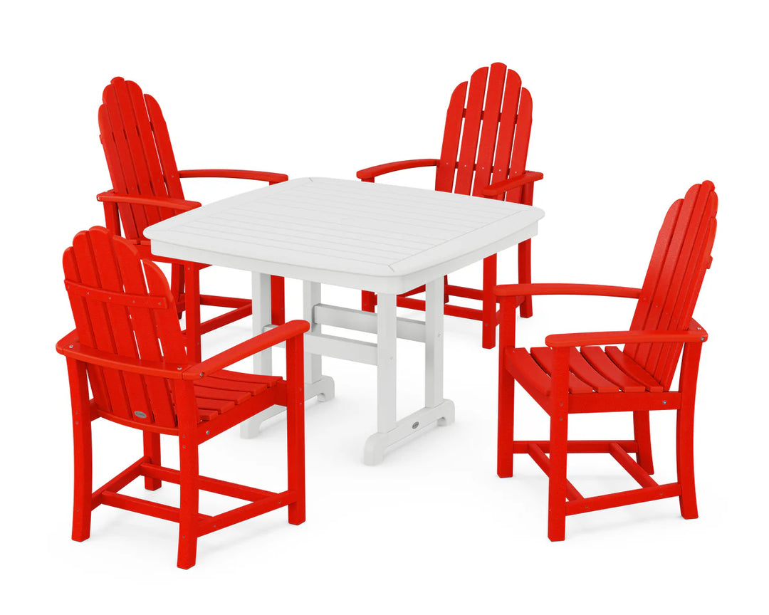 Polywood PWS913-1 Classic Adirondack 5-Piece Square Dining Set with Trestle Legs