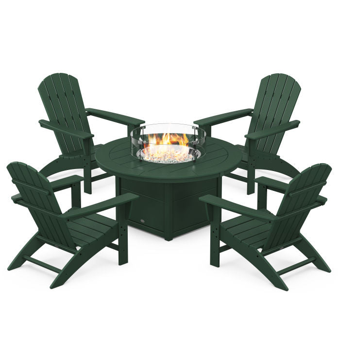 Nautical 5-Piece Adirondack Chair Conversation Set with Fire Pit Table By Polywood