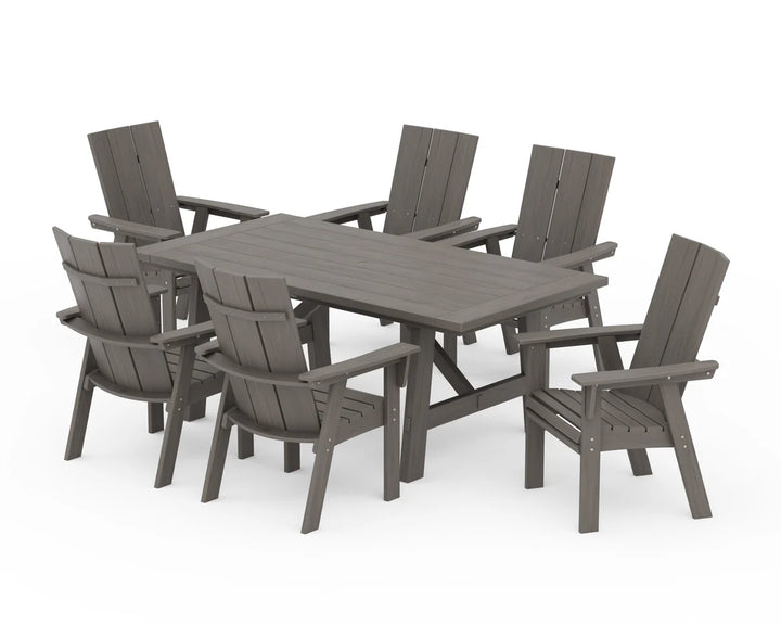 Polywood PWS447-1 Modern Curveback Adirondack 7-Piece Rustic Farmhouse Dining Set