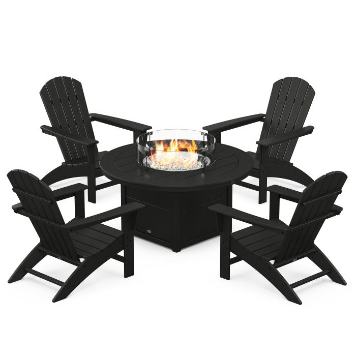 Nautical 5-Piece Adirondack Chair Conversation Set with Fire Pit Table By Polywood