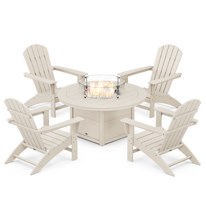 Nautical 5-Piece Adirondack Chair Conversation Set with Fire Pit Table By Polywood