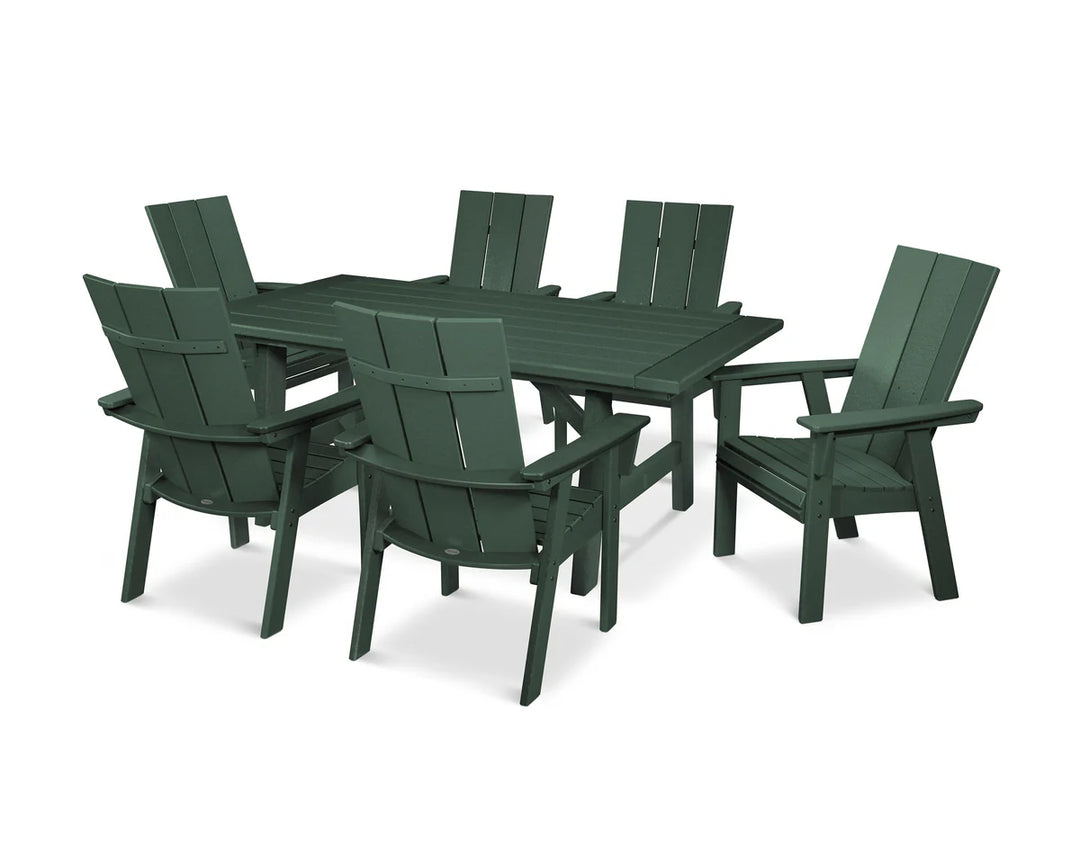 Polywood PWS447-1 Modern Curveback Adirondack 7-Piece Rustic Farmhouse Dining Set