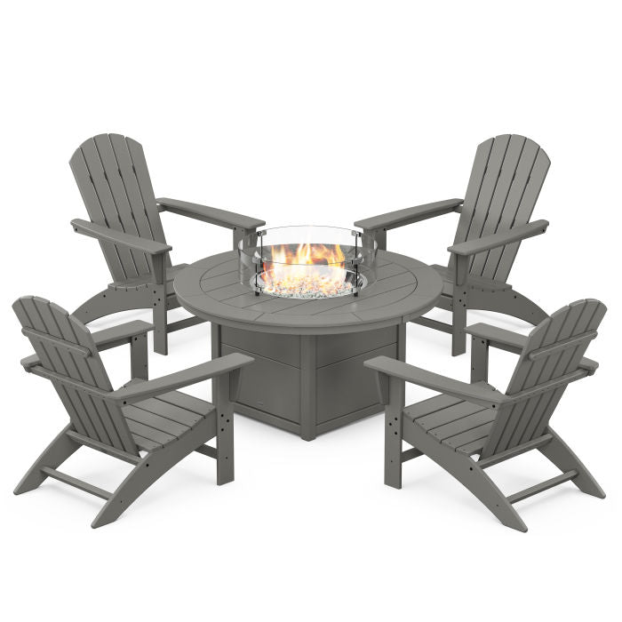 Nautical 5-Piece Adirondack Chair Conversation Set with Fire Pit Table By Polywood