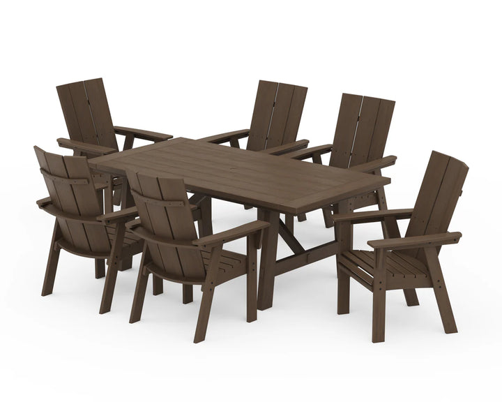 Polywood PWS447-1 Modern Curveback Adirondack 7-Piece Rustic Farmhouse Dining Set