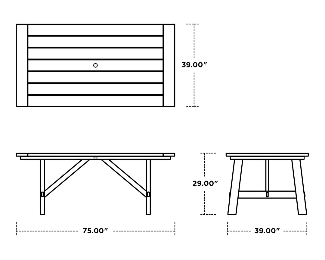 Polywood PWS447-1 Modern Curveback Adirondack 7-Piece Rustic Farmhouse Dining Set