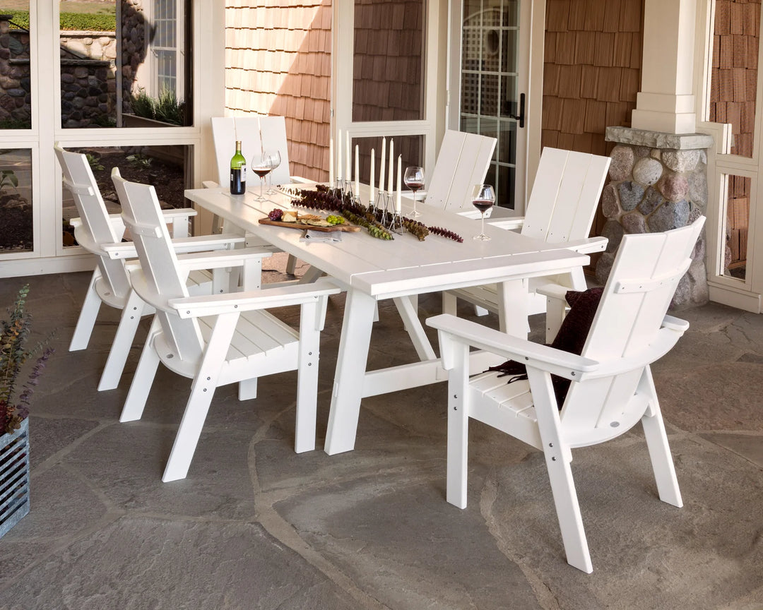 Polywood PWS447-1 Modern Curveback Adirondack 7-Piece Rustic Farmhouse Dining Set