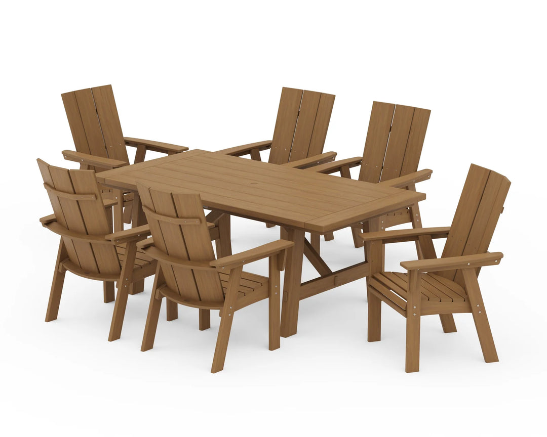 Polywood PWS447-1 Modern Curveback Adirondack 7-Piece Rustic Farmhouse Dining Set