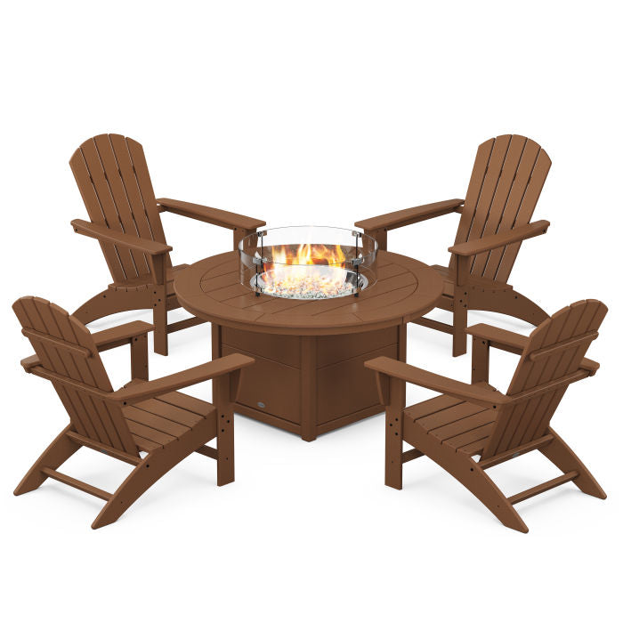 Nautical 5-Piece Adirondack Chair Conversation Set with Fire Pit Table By Polywood