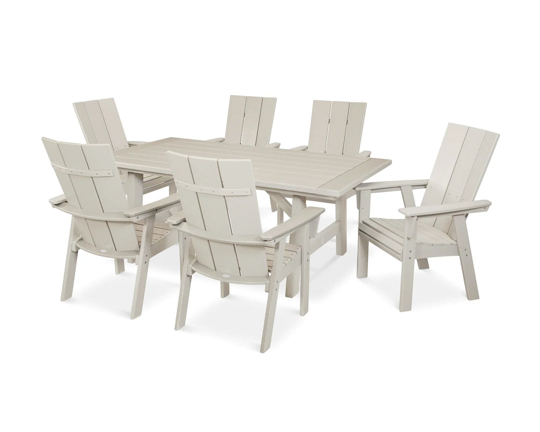 Polywood PWS447-1 Modern Curveback Adirondack 7-Piece Rustic Farmhouse Dining Set
