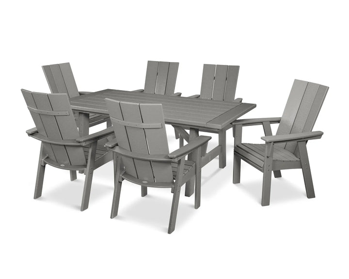 Polywood PWS447-1 Modern Curveback Adirondack 7-Piece Rustic Farmhouse Dining Set