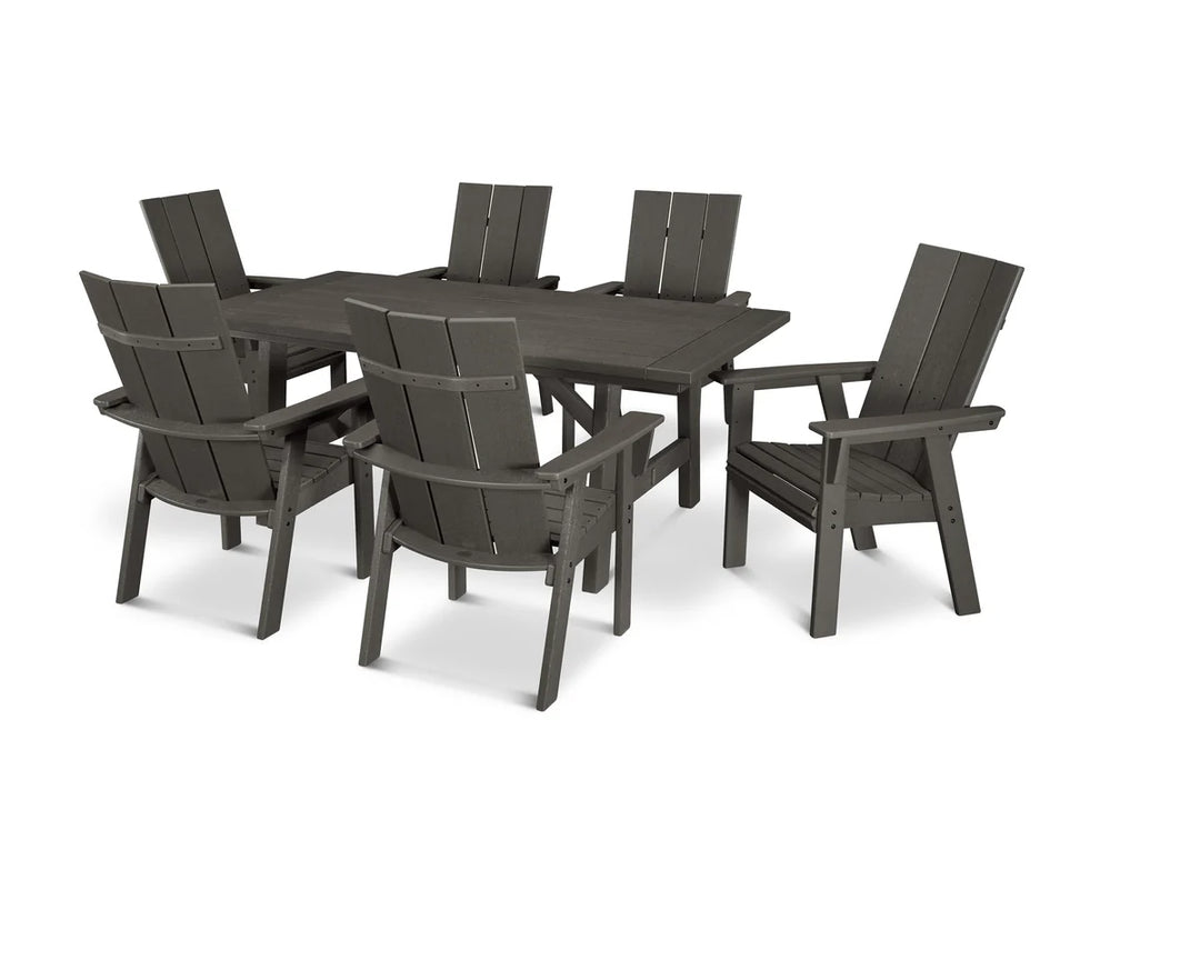 Polywood PWS447-1 Modern Curveback Adirondack 7-Piece Rustic Farmhouse Dining Set