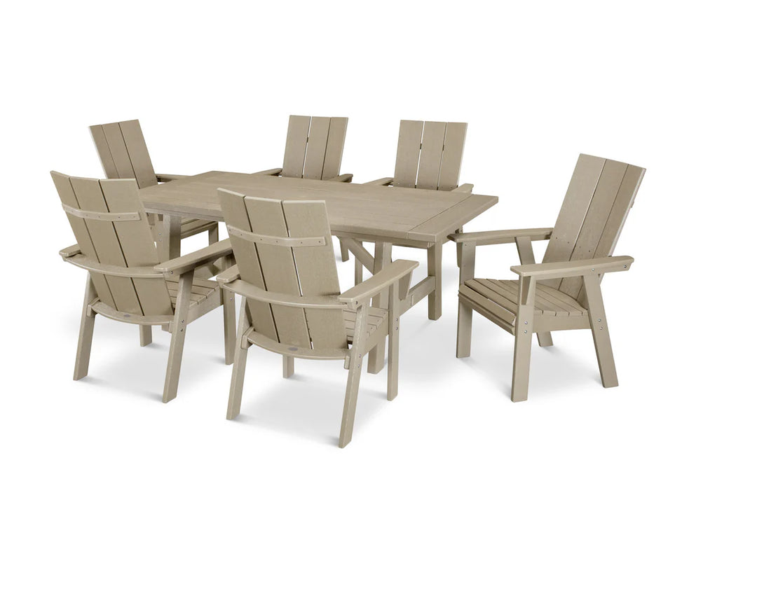 Polywood PWS447-1 Modern Curveback Adirondack 7-Piece Rustic Farmhouse Dining Set
