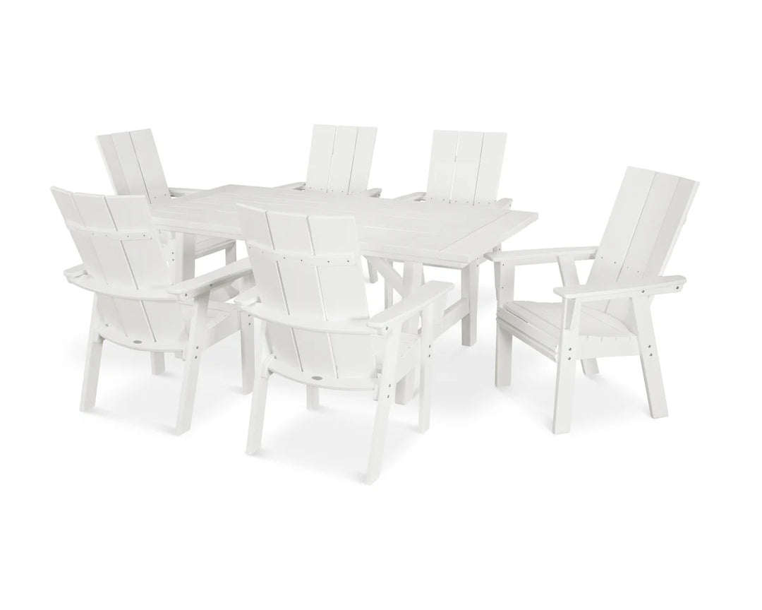 Polywood PWS447-1 Modern Curveback Adirondack 7-Piece Rustic Farmhouse Dining Set