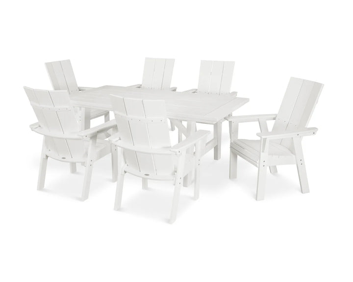 Polywood PWS447-1 Modern Curveback Adirondack 7-Piece Rustic Farmhouse Dining Set