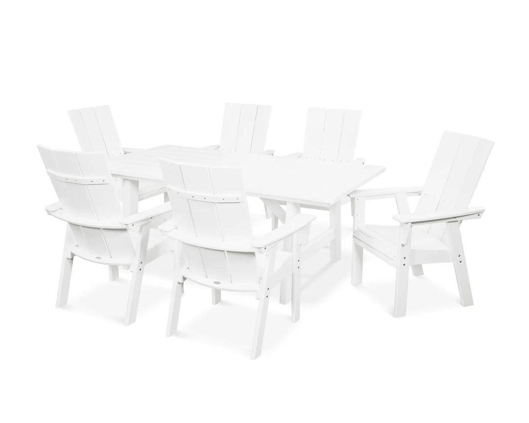 Polywood PWS447-1 Modern Curveback Adirondack 7-Piece Rustic Farmhouse Dining Set