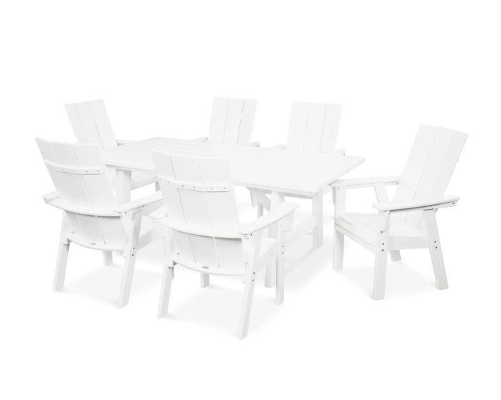 Polywood PWS447-1 Modern Curveback Adirondack 7-Piece Rustic Farmhouse Dining Set