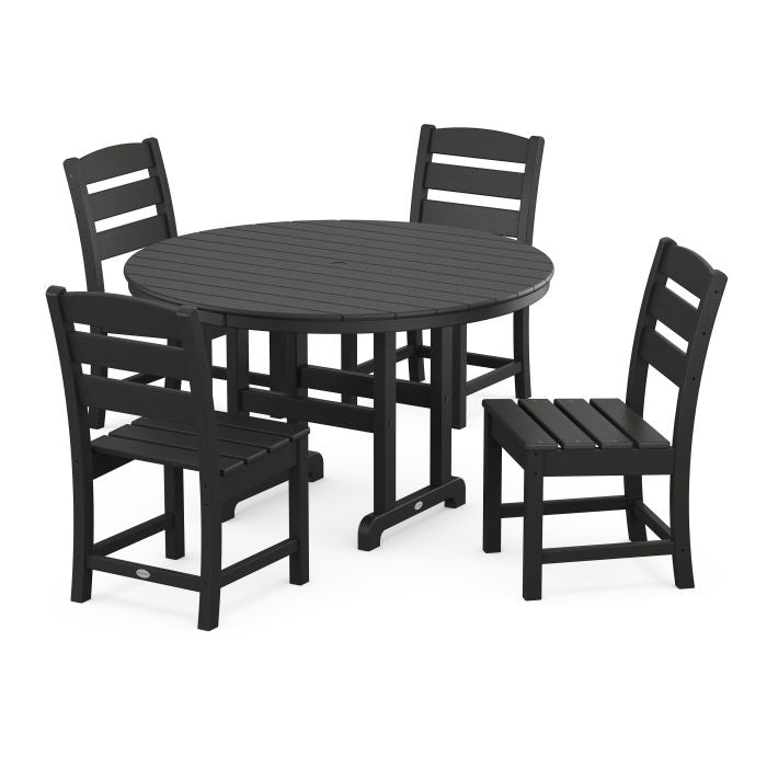 Polywood-Lakeside 5-Piece Round Farmhouse Side Chair Dining Set
