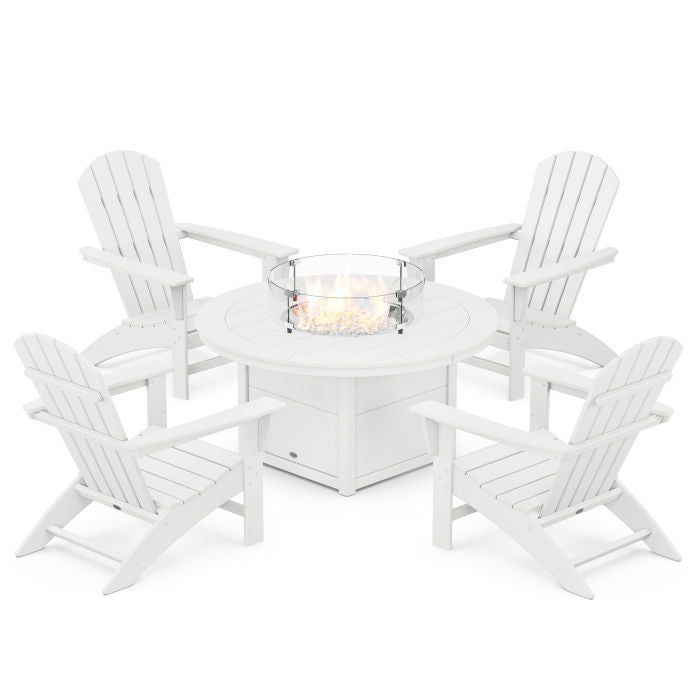 Nautical 5-Piece Adirondack Chair Conversation Set with Fire Pit Table By Polywood